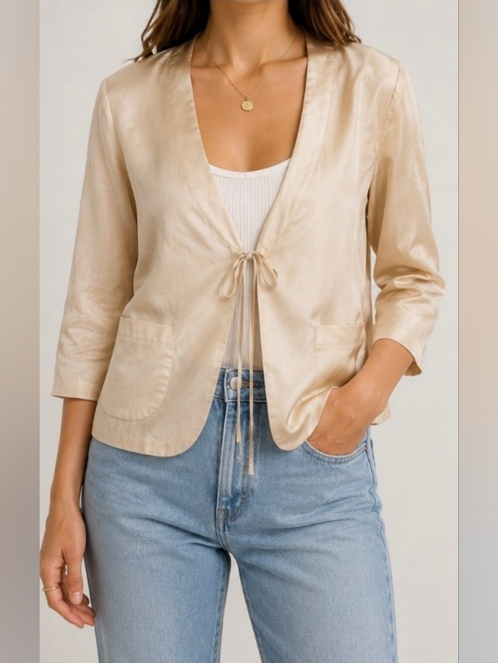 French Connection |Front tie Blazer 3/4 sleeve 100% Silk SIZE 10